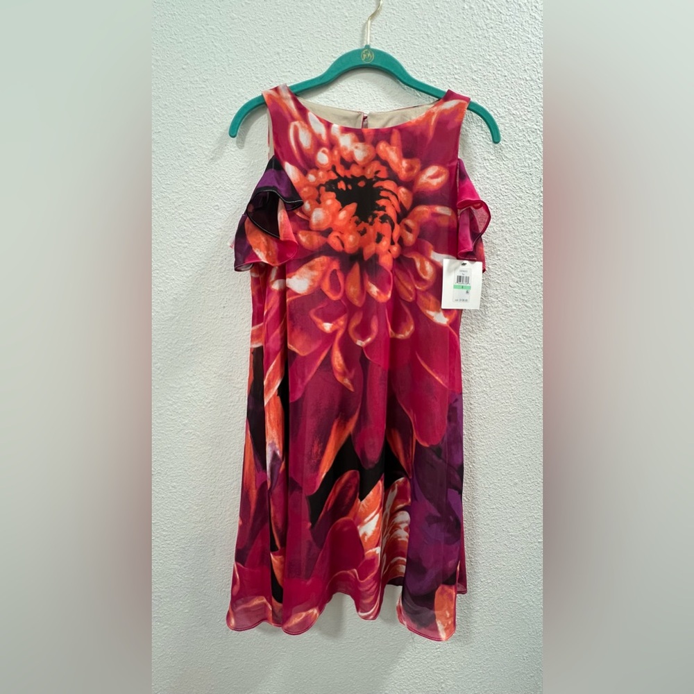 $108 NEW Womens KENSIE Fuo Cold Shoulder Floral Print Shift Dress 8